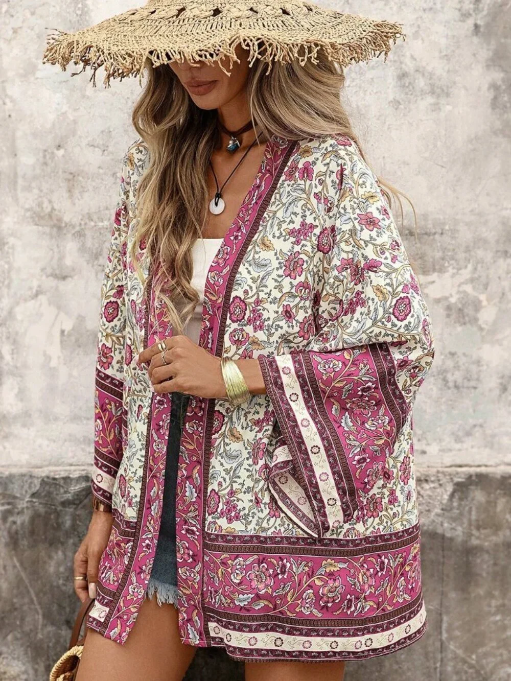 Women's Open Front Graphic Print Kimono top